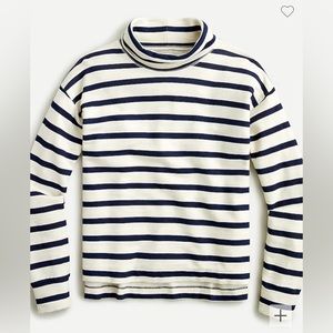 J crew navy white stripe vintage fleece mockneck top xs extra small